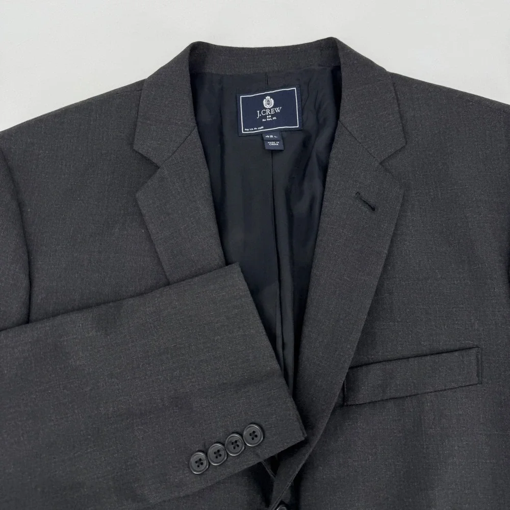 J.Crew Mens 2 Piece Suit Charcoal Gray 3 Button Blazer Trousers 42L